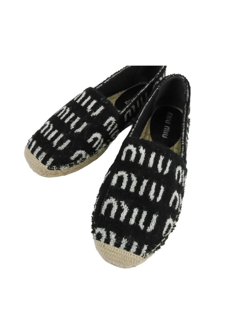 Miu Miu Espadrilles Black Fabric Slip on Logo Shoes